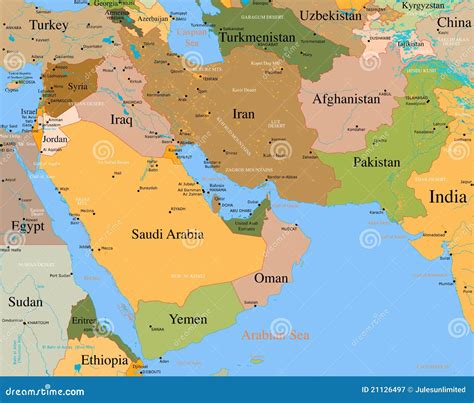 Map Middle East Vector Detailed Royalty Free Stock Photography