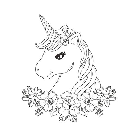 Página Para Colorear De Cabeza De Unicornio Con Corona De Flores