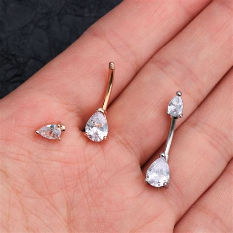 14g 316l Stainless Steel Crystal Belly Button Ring Silver Etsy