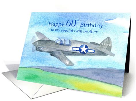 Happy 60th Birthday Twin Brother Vintage Airplane Card 1608430