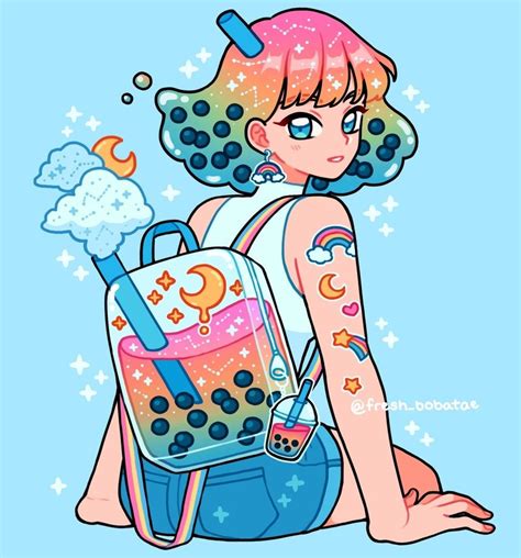 Rainbow Boba Backpack Girls Cartoon Art Cartoon Art Styles Anime Art