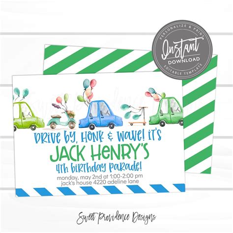 Drive By Birthday Parade Invitation Sweet Providence Designs
