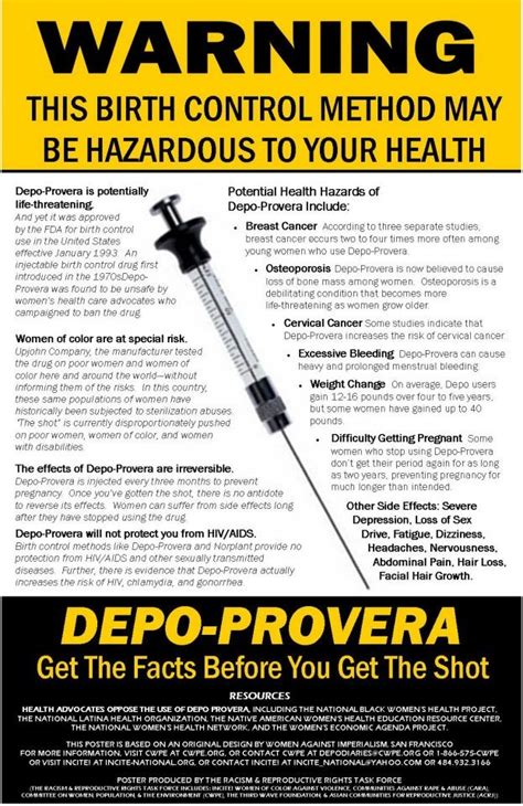Although depression is listed in the packet insert as a side. WARNING: DEPO PROVERA SHOT! dont do it. (Personal note ...