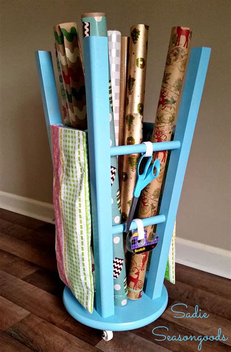 upcycled kitchen stool gift wrap caddy hometalk