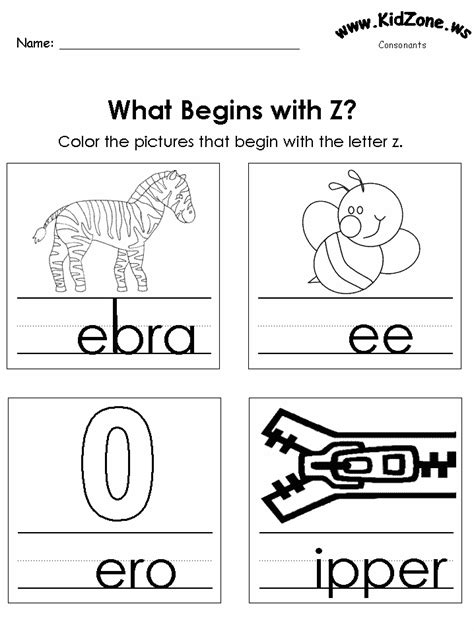 Letter z identification activity & tests sheets. kindergarten consonant activity pages | Worksheets for ...