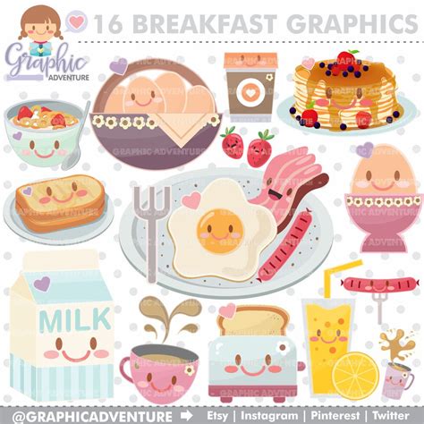 Breakfast Clipart Breakfast Graphics Commercial Use Kawaii Clipart