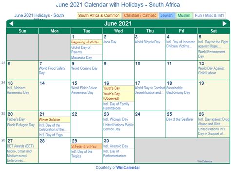 Print Friendly June 2021 South Africa Calendar For Printing
