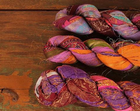 Sari Ribbon Multi Color Recycled Silk And Fabric Remnant Yarn Knit