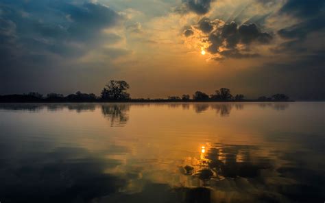 Wallpaper Sunlight Trees Landscape Sunset Sea Lake Water