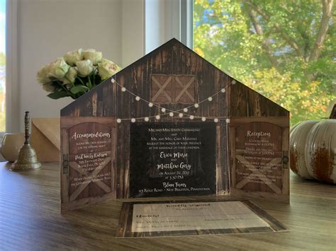 Rustic Barn Wedding Invitation With Folding Doors And Strings Etsy