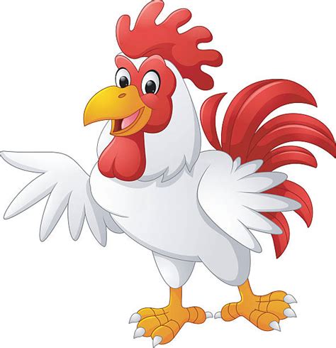Funny Cartoon Red Chicken Hen Standing And Smiling Happily