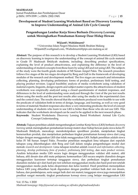 (PDF) Development of Student Learning Worksheet Based on Discovery