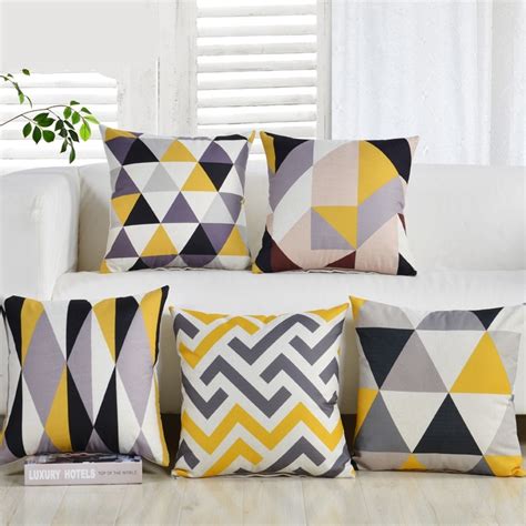 Decorative Pillows 4545cm Nordic Style Geometric Yellow Grey Striped