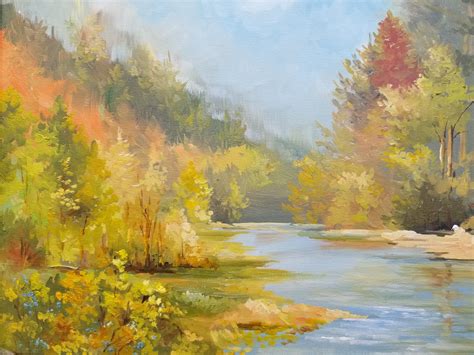 Original Oil Painting Landscape Mountain River