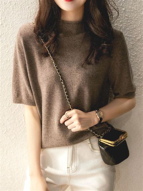 Simple Solid Color Round Neck Short Sleeves Sweater Short Sleeved Sweaters Short Sleeve