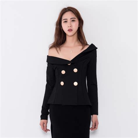 fashion off shoulder asymmetrical collar blazers women slim black short jacket coats sexy club