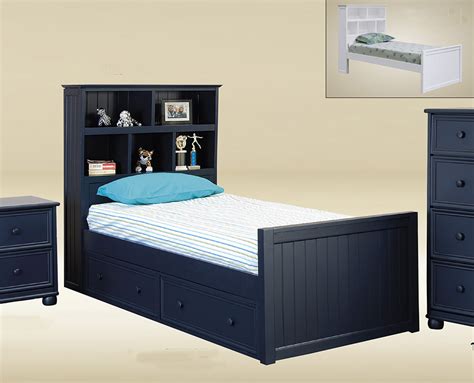 Extra Long Twin Captains Bed Dillon In Blue White Gray