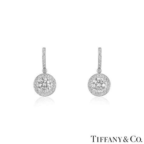 Tiffany And Co Platinum Round Brilliant Cut Diamond Earrings 303ct Tdw