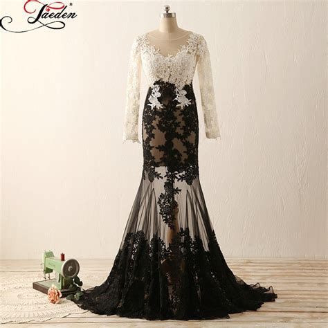 Jaeden White And Black Lace Sexy Mermaid Evening Dresses Appliques Beading Open Back Zipper See