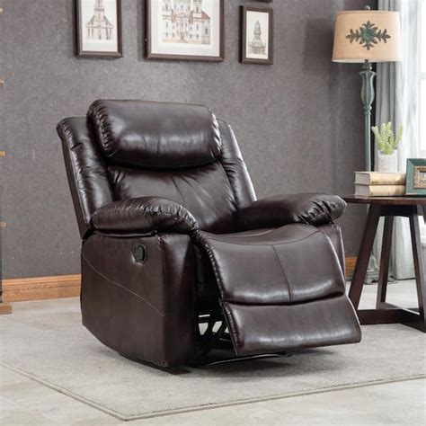 Godeer Brown Pu Leather Reclining Living Room Sofa Manual Recliner