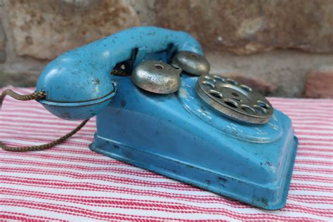 Blue Toy Telephone Steel Stamping Co Lorain Ohio Metal Phone Etsy