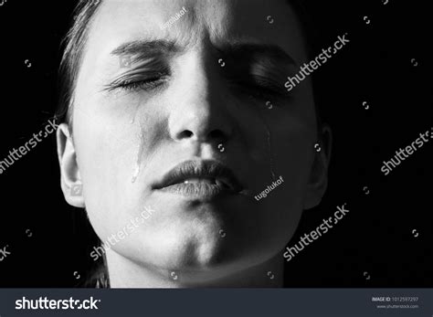 Sad Woman Crying On Black Background Stock Photo 1012597297 Shutterstock