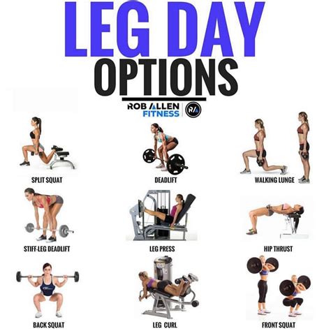 An Image Of A Woman Doing The Leg Day Options For Her Gym Routine With