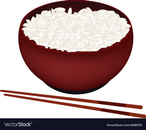 A Bowl Of White Rice On White Background Vector Image