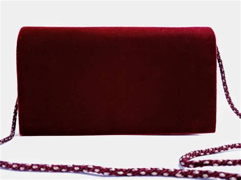 Burgundy Velvet Evening Bag Clutch Embroidered With Copper Metallic