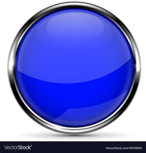 Blue Round Glass Button With Chrome Frame Vector Image