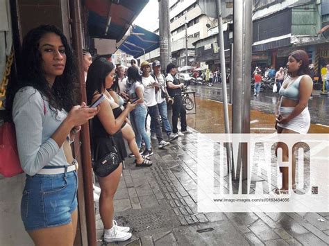 Medellin Colombia 23 July 2022 A Group Of Young Colombian Prostitutes On The Streetwalk In The