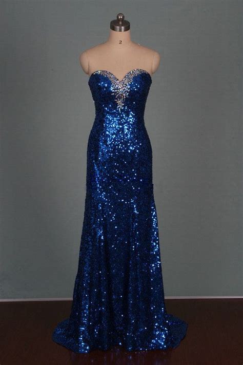 Sparkle Royal Blue Sequins Sweetheart Long Prom Dresses 2015 Long Prom Gown Evening Dresses