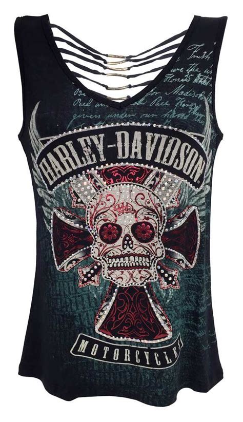 Harley Davidson Women S Tank Top Embellished Metal Biker Black HD315