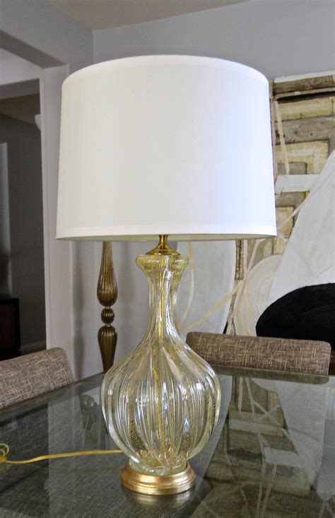 Murano Italian Gold And Clear Controlled Bubbles Ribbed Glass Table Lamp For Sale At 1stdibs