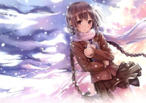 Snow Winter Anime Girls Braids Original Characters