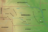 Physical map of Nebraska