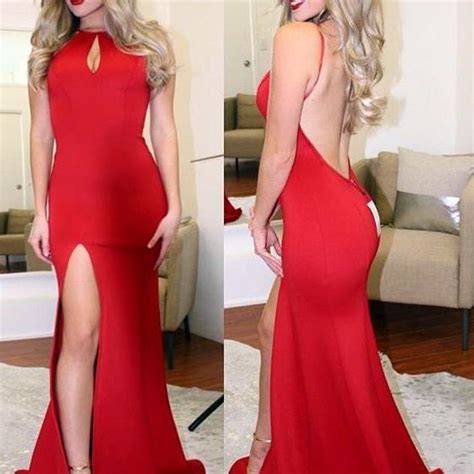 Sexy Mermaid Spaghetti Straps Backless Long Red Satin Prom Evening