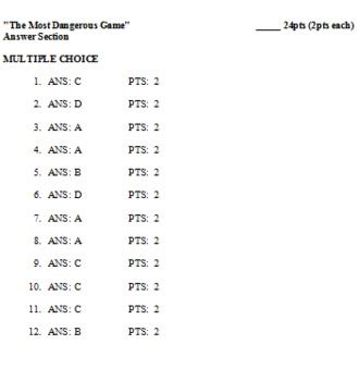 Commonlit the hawk answer key : The Most Dangerous Game Keystone Aligned Quiz and ...