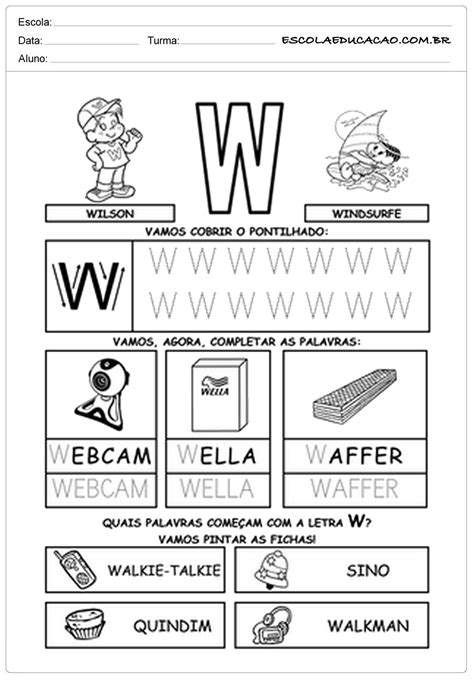 Atividades com a letra W Escola Educação