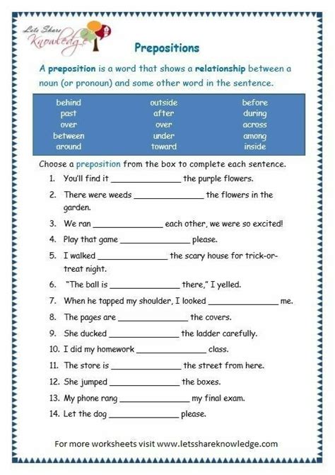 pin  ambrina sabir  english worksheets  grade  preposition