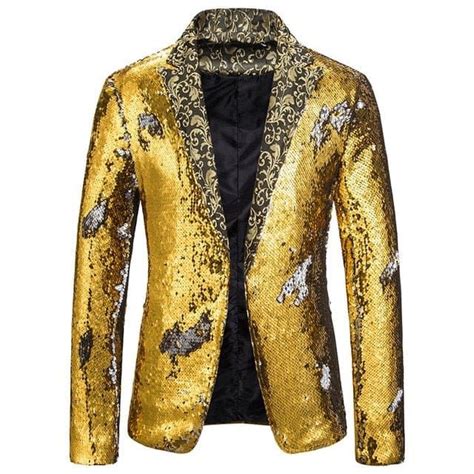 Luxury Royal Blue Sequin Glitter Blazer For Men Gold 350850 S