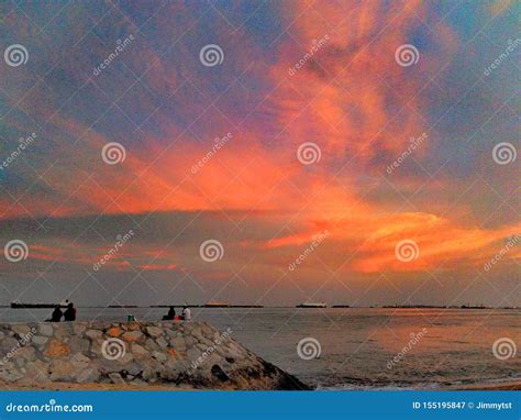 Sunset Sky Over East Coast Park Beach In Singapore Stock Image Image Of Structure Waves