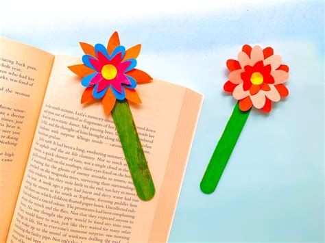 Popsicle Stick Diy Flower Bookmark Craft For Kids