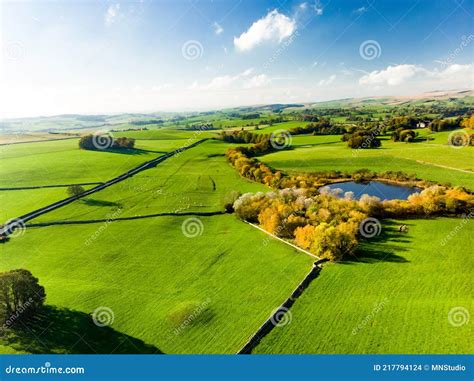 Aerial View Of Endless Lush Pastures And Farmlands Of England