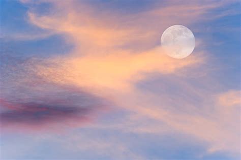 140 Beautiful Magic Blue Night Sky With Clouds And Full Moon Stock