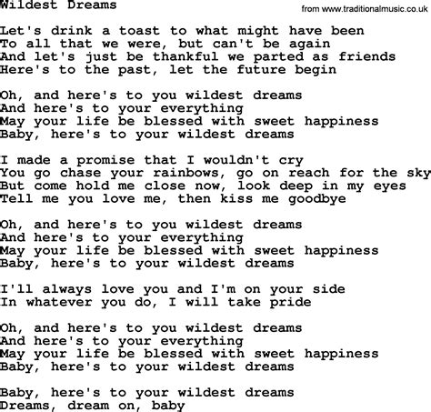 Dolly Parton Song Wildest Dreams Lyrics