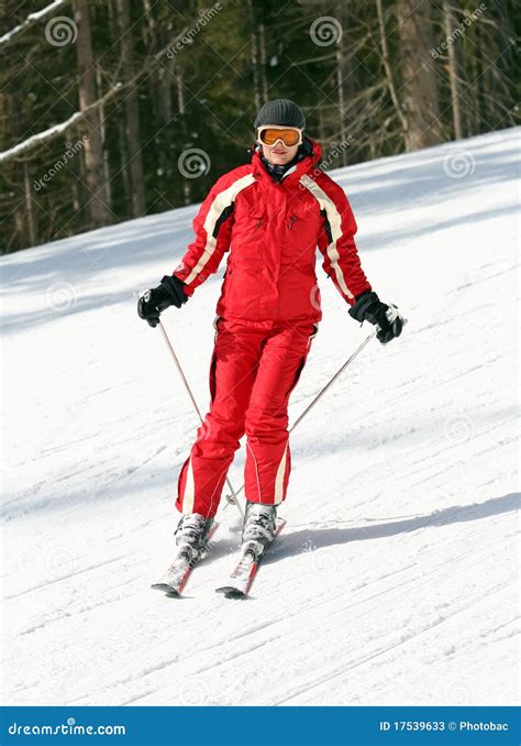 Female Skier On A Slope Stock Image Image Of Lifestyle 17539633