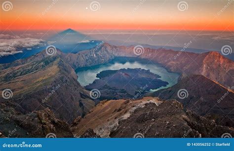 Sunrise Over The Summit Of Mount Rinjani National Park On Lombok Island