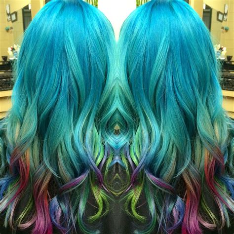 Aqua And Rainbow Tipped Hair On Sadie Rainbow Tips Hair Hair Color