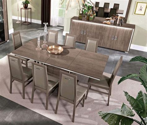 Glossy Brown Finish Dining Room Set W Buffet 10pcs Modern Made In